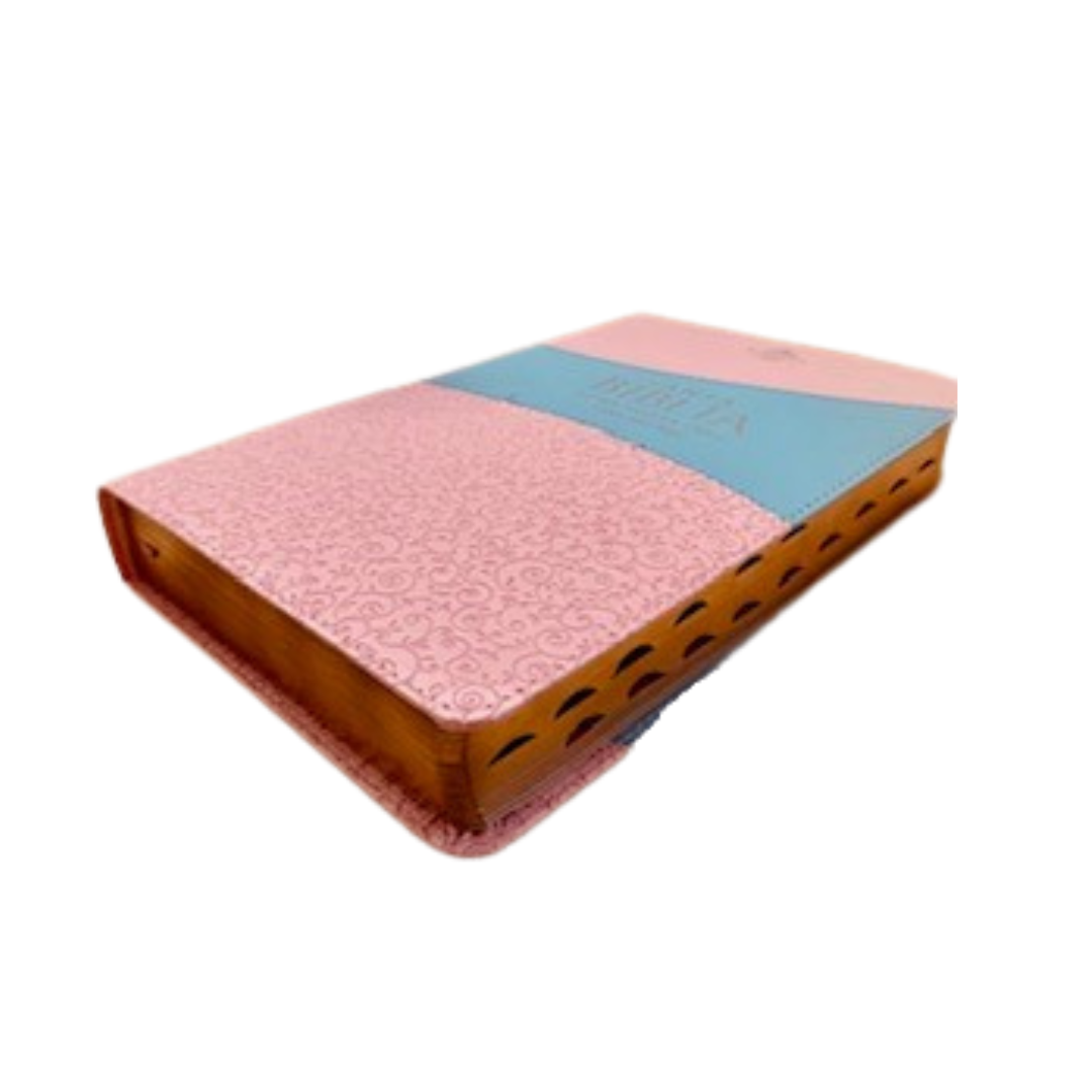 BIBLIA MANUAL LETRA GRANDE (Duo tono rosa y azul con cierre)
