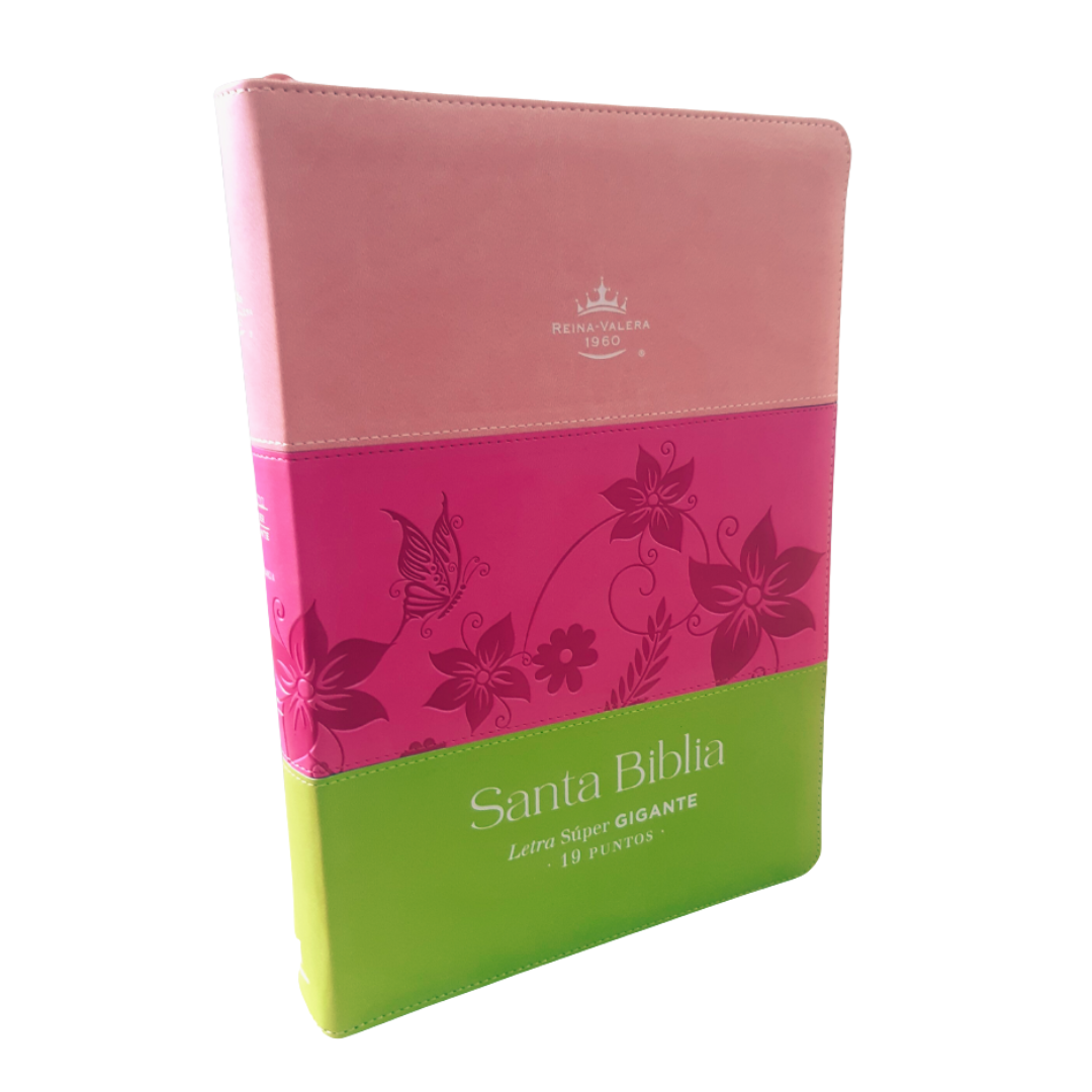 BIBLIA LETRA SUPER GIGANTE TRES TONOS/ CON CIERRE rosa-verde