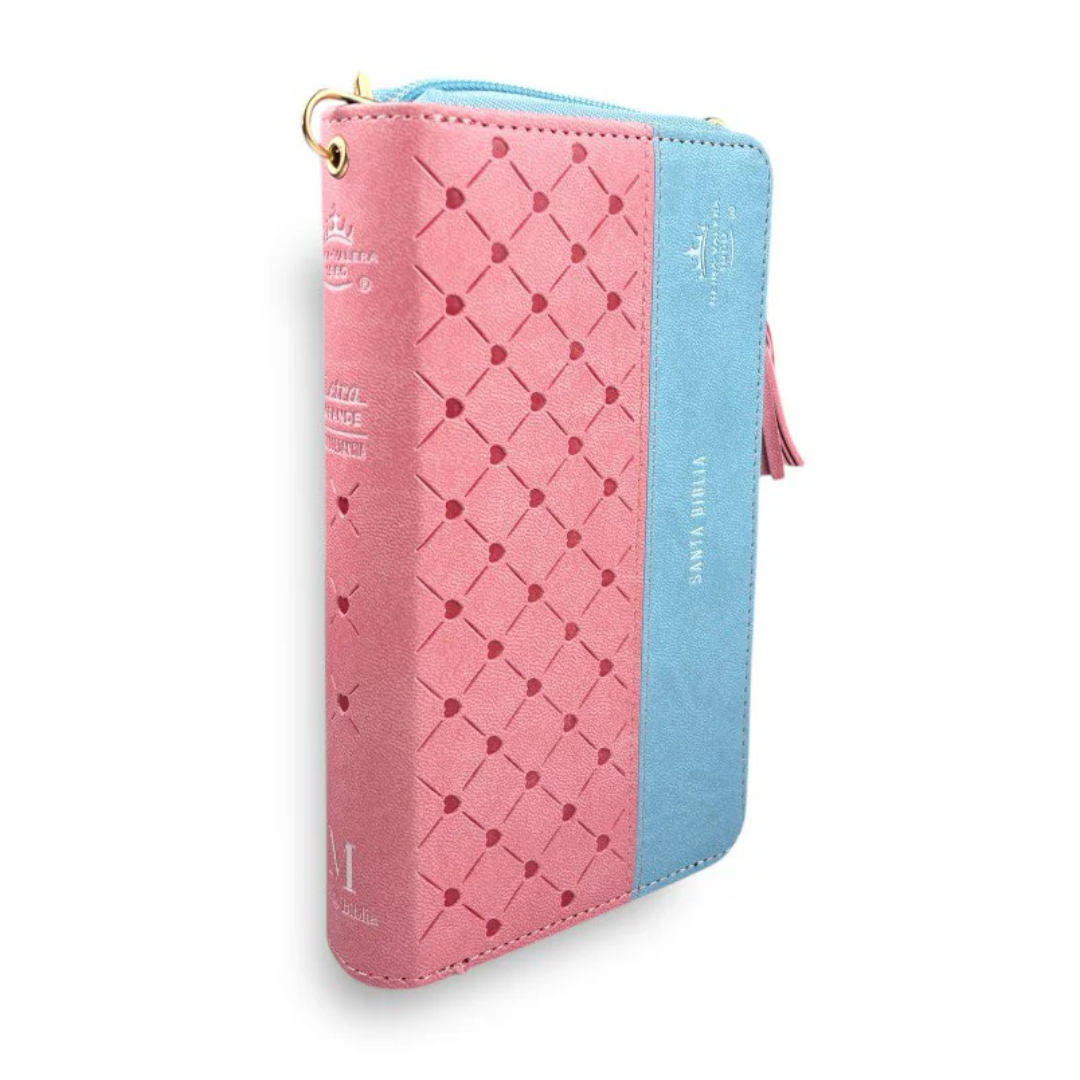 BIBLIA TIPO CARTERA -Bicolor Rosa y celeste
