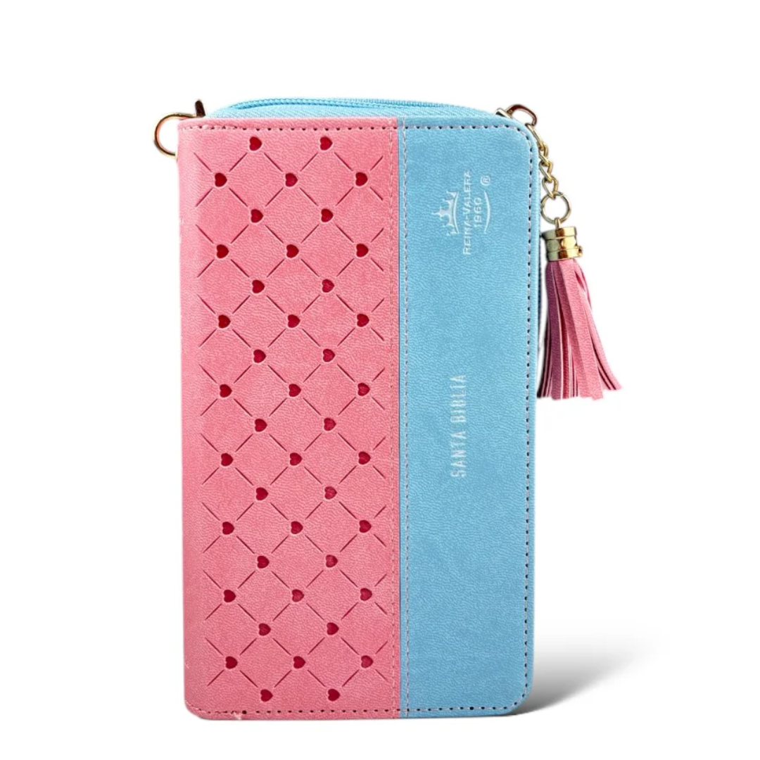 BIBLIA TIPO CARTERA -Bicolor Rosa y celeste