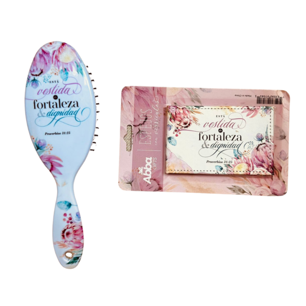 SET DE CEPILLO PARA CABELLO + ESPEJO - Con versículo Prov. 31:25